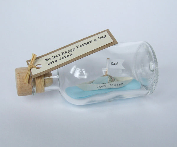 Personalised Father's Day Gift - Personalised Handmade Paper Ship In A Bottle - Made In Words