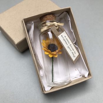 Tiny Sunflower In A Bottle With Personalised Message