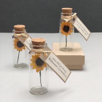 Personalised Tiny Sunflower In A Bottle - sunflower wedding favour