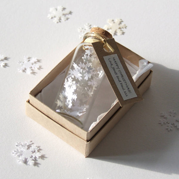 Tiny Personalised Bottle Of Snowflakes - personalised secret santa gift - Made In Words