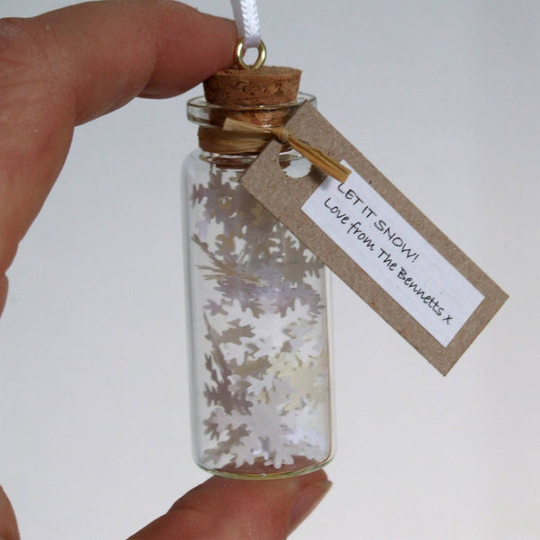 Tiny Bottle Of Snow Personalised Hanging Decoration