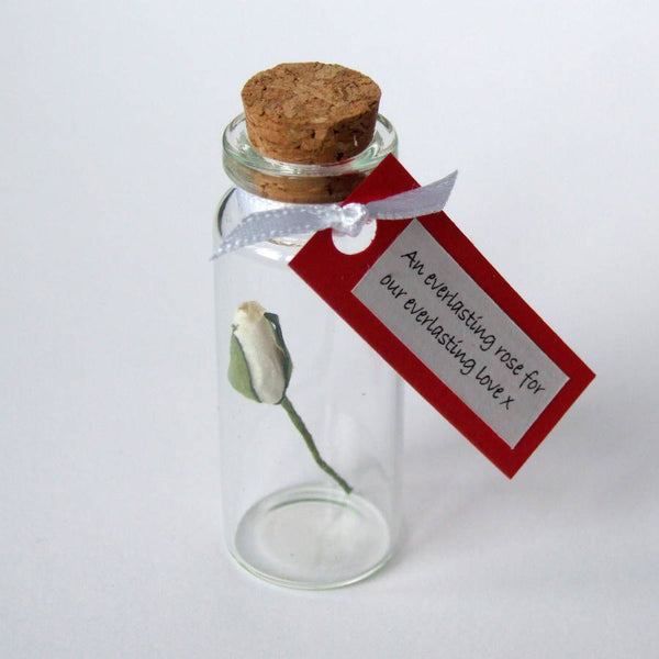 Tiny Single Rosebud In A Bottle With Personalised Message