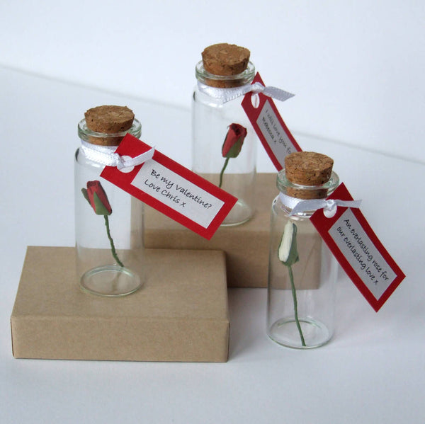 Tiny Single Rosebud In A Bottle With Personalised Message
