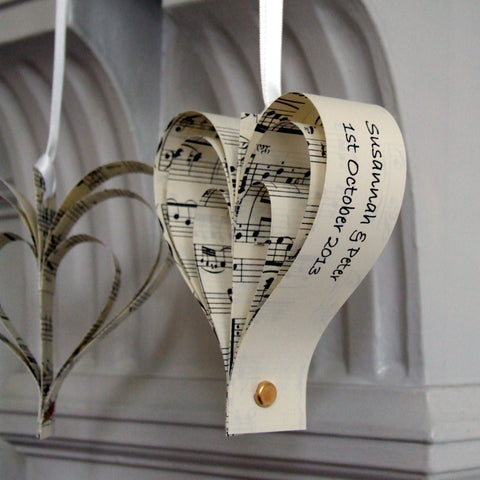 Wedding Anniversary Card - Personalised Paper Sheet Music Heart Decoration - Made In Words