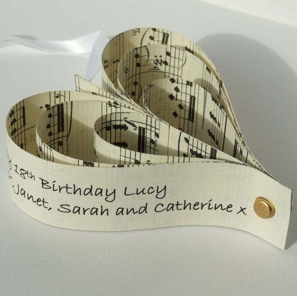Wedding Anniversary Card - Personalised Paper Sheet Music Heart Decoration - Made In Words