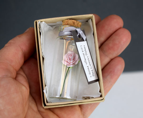 Miniature Personalised Paper Tea Rose In A Bottle