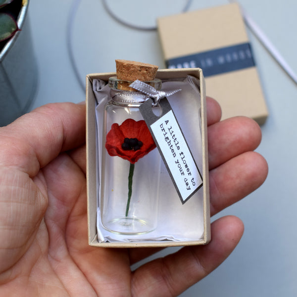 Tiny Paper Poppy In A Bottle With Personalised Message