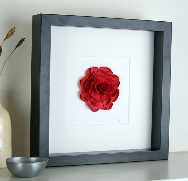 Personalised Red Paper Rose Framed Picture