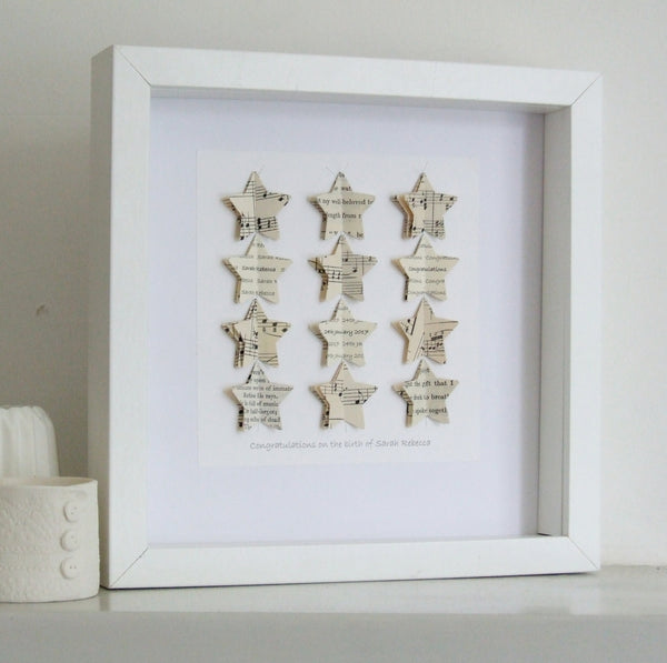 Personalised Christening Gift - Paper Stars Personalised Framed Picture - Made In Words