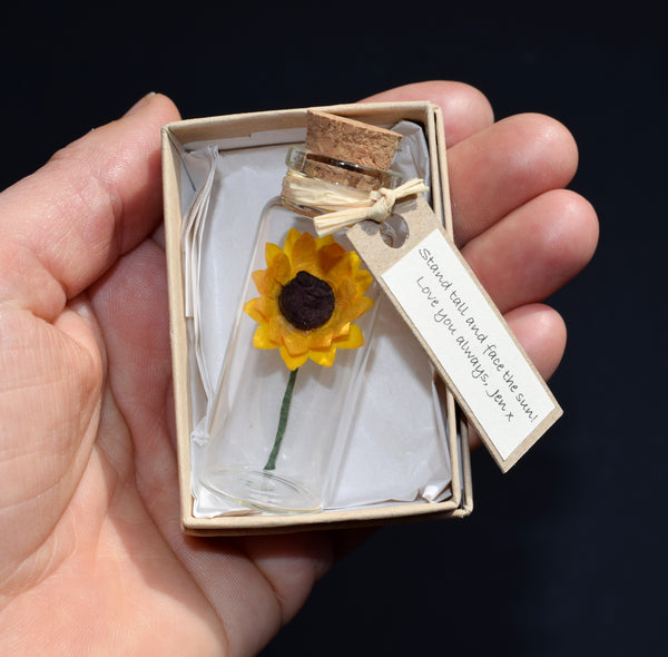 Personalised Tiny Sunflower In A Bottle - Made In Words