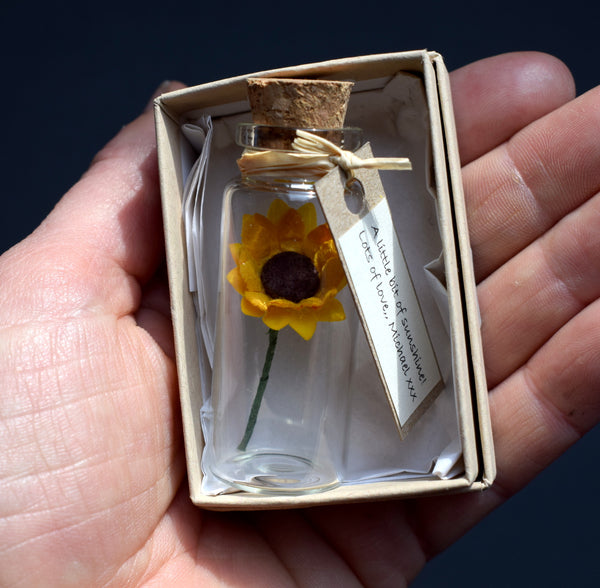 Personalised Tiny Sunflower In A Bottle - sunflower message in a bottle