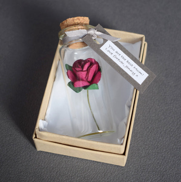Personalised Mother's Day Gift - Miniature Personalised Paper Tea Rose In A Bottle - Made In Words