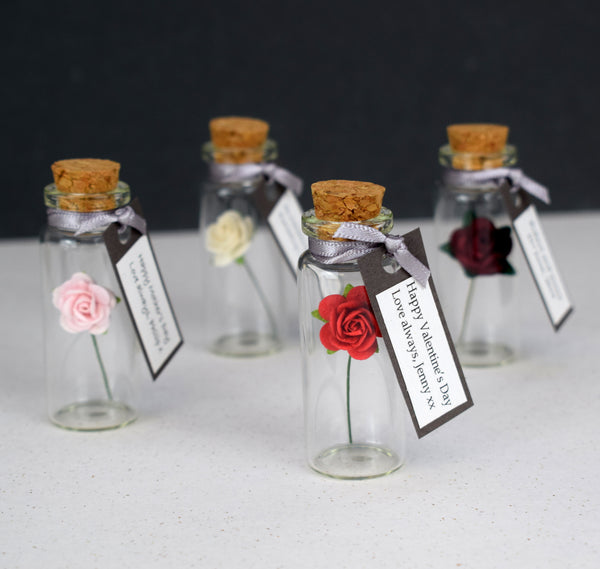 Miniature Personalised Paper Tea Rose In A Bottle